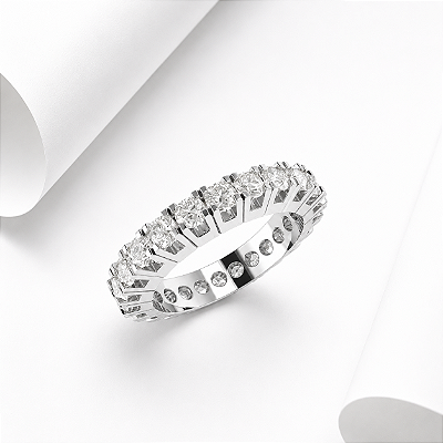 Aliança inteira zirconia cravejada prata 925