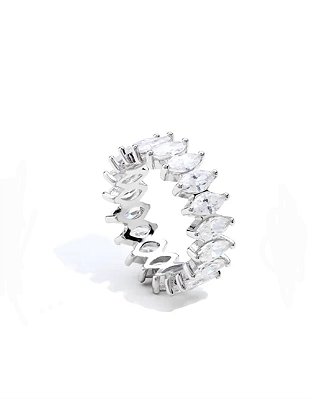Aliança inteira navete zirconia cravejada prata 925