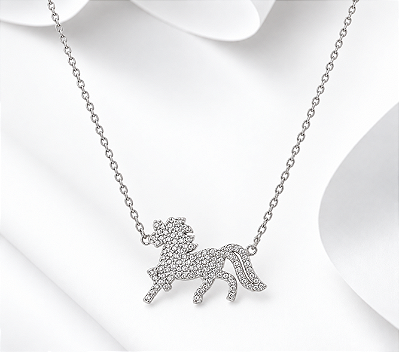 Colar cavalo cravejado em prata 925