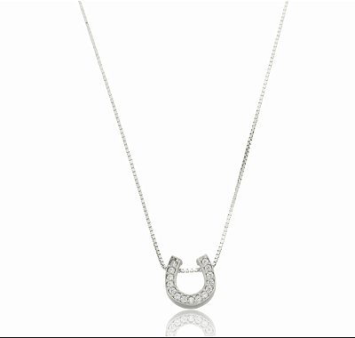 Colar ferradura moissanite cravejada prata 925