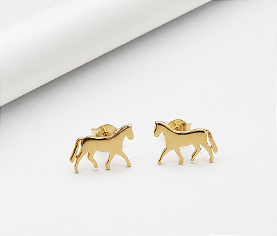 Brinco cavalo prata 925 banhado a ouro
