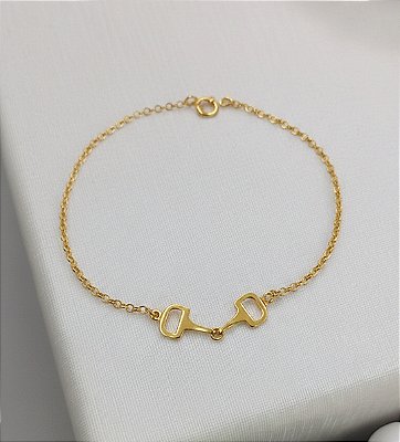 Pulseira mini bridao quadrado prata 925 banhado ouro