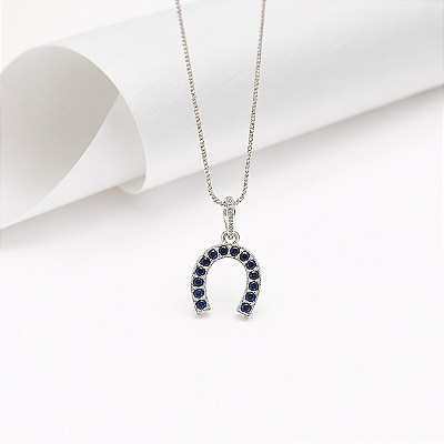 Colar ferradura zircônia azul marinho prata 925
