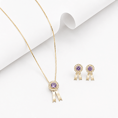 Conjunto escarapela prata 925 banhado ouro 18k
