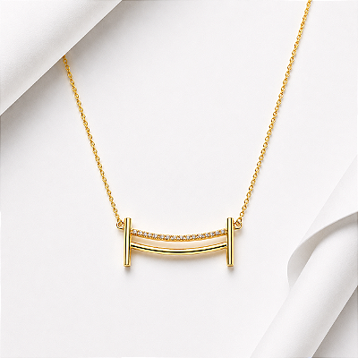 Colar obstaculo cravejado prata 925 banahdo a ouro