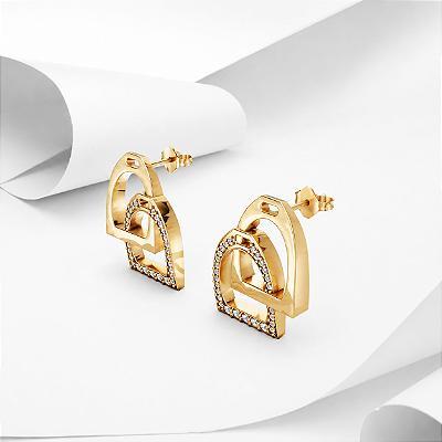 Brinco estribo twins em prata 925 banhado a ouro 18k
