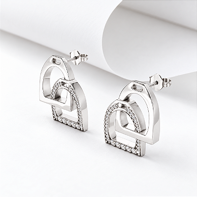 Brinco estribo twins prata 925 banho rodio