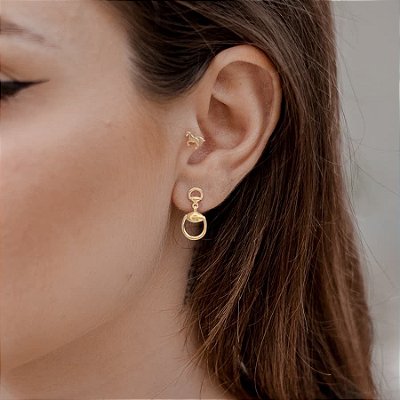 Brinco bridão prata 925 banhado ouro 18k