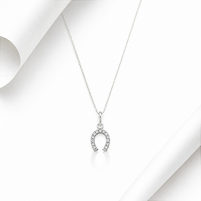 Colar ferradura zircônia prata 925