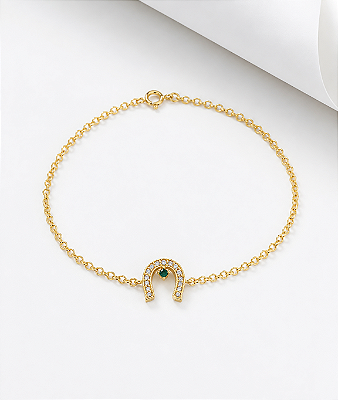 Pulseira ferrdura ponto de luz verde prata 925 banhado ouro o