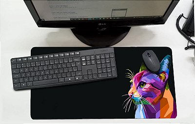 Mouse Pad / Desk Pad Grande 30x70 Linha Pets - gato colorido 