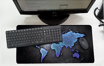 Mouse Pad / Desk Pad Grande 30x70 Linha Office - Mapa mundi Azul