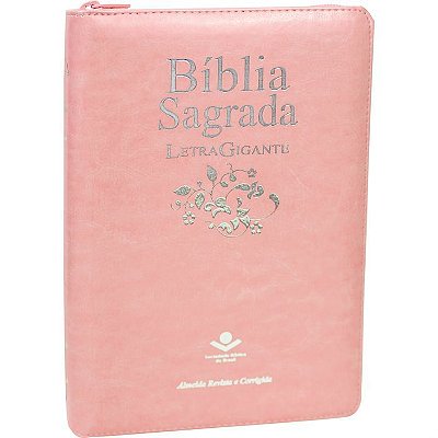 Bíblia Sagrada Letra Gigante Rosa Claro com Zíper SBB
