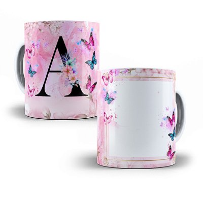 Caneca personalizada com letras do alfabeto coração rosa com foto