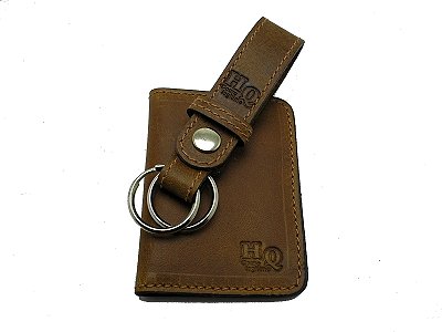 Chaveiro + Porta Cartões Slim - Couro Legítimo Oil Mostarda