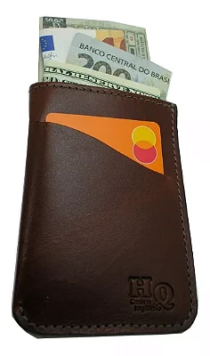 Mini Carteira Minimalista - Couro Legítimo - Cor Brown Fosco - unisex