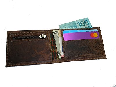 Carteira Unisex Pequena / Moedas  - Couro Legítimo - Oil Pinhão