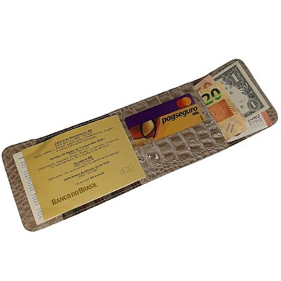 Porta Talão Cheque - Couro Legítimo - Cor Croco cinza