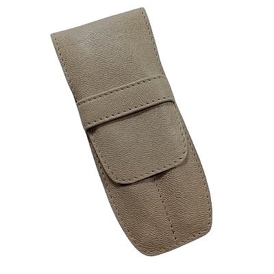 Porta 02 Canetas em Couro  Selaria cor creme