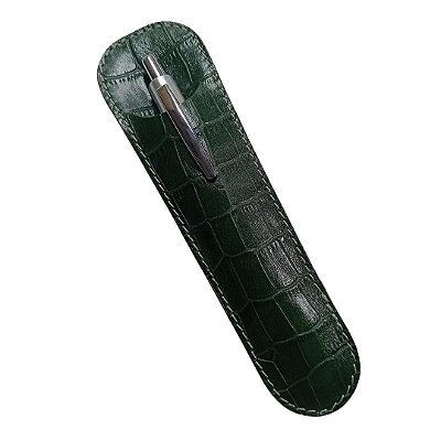 Porta Caneta/Lapiseira em Couro Legítimo - cor croco verdel