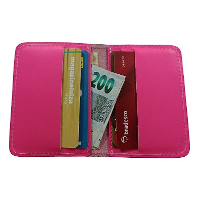 Porta cartões Banco ou Crédito em couro - Rosa Neon