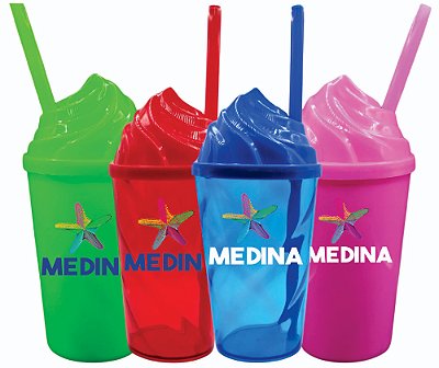 Copo TWISTER 300ML com tampa chantilly e canudo liso.