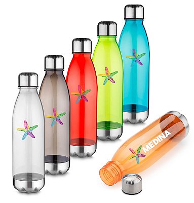 Garrafa plástica com capacidade de até 700 ml.