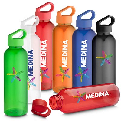 Garrafa *RPET com capacidade de 550ml.