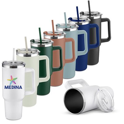 Caneca térmica de 1,3 litros em inox.