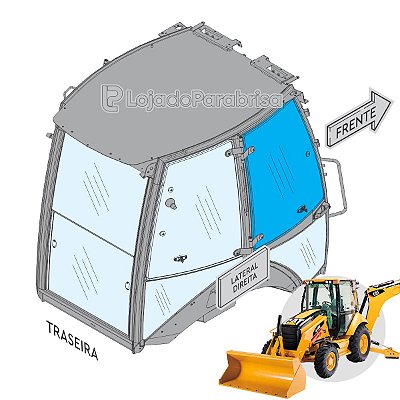 Vidro Superior da Porta Direita Retroescavadeira Caterpillar 416E