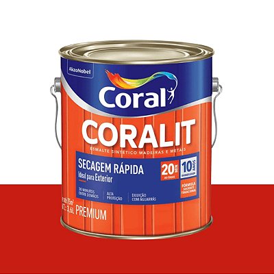 Esmalte Sintético Secagem Rápida Brilhante Coralit Vermelho 3,6L - Coral