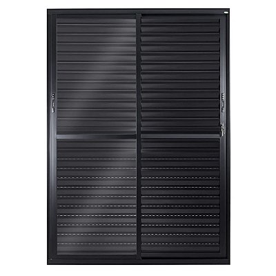 Porta Veneziana de Correr em Alumínio 210x150 Black 3 Folhas Vidro Liso 6230 Esquadrisul