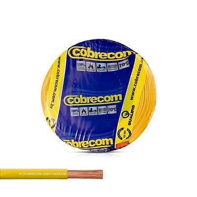 Cabo Flexível 6,0mm Amarelo Rolo com 100 Metros 750V Cobrecom