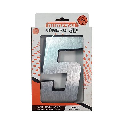 Numero Residencial Quadrado 3D Aco 5 Numeral