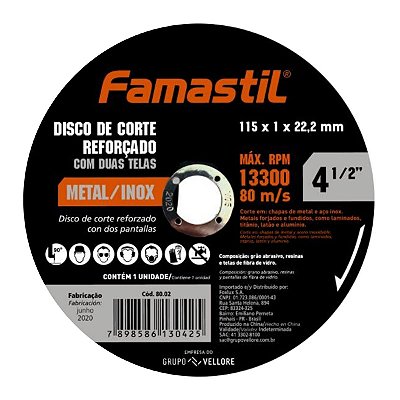 Disco de Corte Metal 4.1/2" 115x1,2x22,2mm Famastil