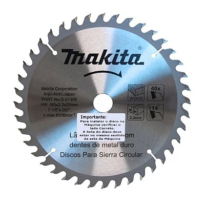 Disco Serra Circular 185 x 15,88 x 40 para Madeira D03464 Makita
