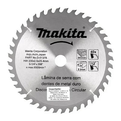 Disco Serra Circular 235 x 25.4 x 20 para Madeira D51362 Makita