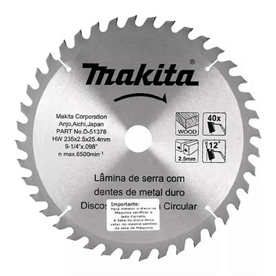 Disco Serra Circular 235 x 25.4 x 40 para Madeira D51378 Makita