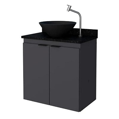 Gabinete para Banheiro Aster com Granito Preto 60cm Cinza Cozimax