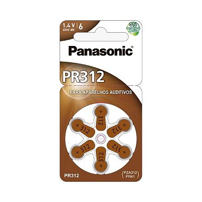 Pilha para Aparelho Auditivo PR312 com 6 Unidades Panasonic