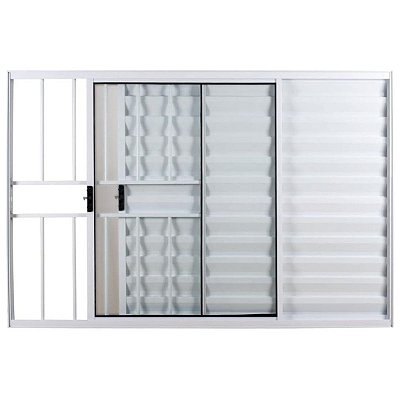 Janela Veneziana 100x120 Direita 3 Folhas com Grade Vidro Liso Alumínio Branco 6067 Esquadrisul