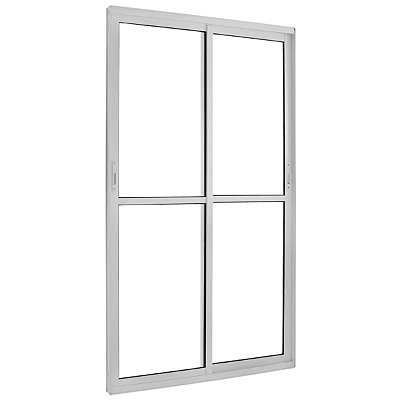 Porta de Correr 210x150 2 Folhas Vidro Liso Alumínio Branco 6020 Esquadrisul