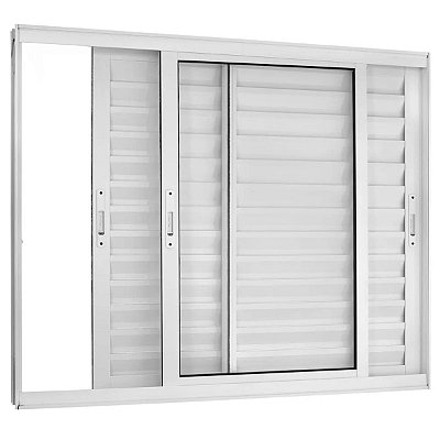 Janela Veneziana 100x150 3 Folhas sem Grade Vidro Liso Alumínio Branco 5953 Esquadrisul