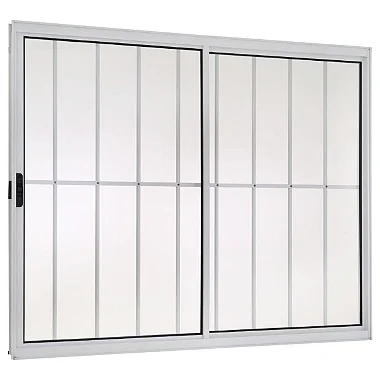 Janela de Correr 100x100 Direita 2 Folhas com Grade Vidro Liso Alumínio Branco 5518 Esquadrisul