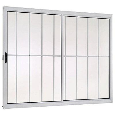 Janela de Correr 100x150 Direita 2 Folhas com Grade Vidro Liso Alumínio Branco 5522 Esquadrisul