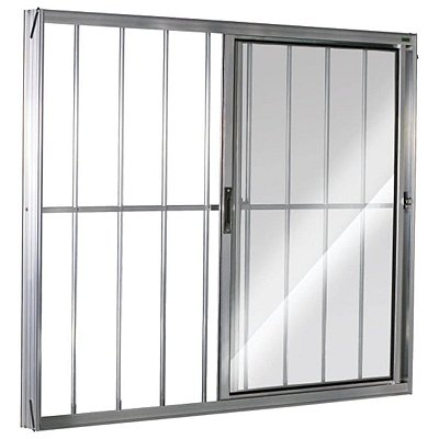 Janela de Correr 100x150 Direita 2 Folhas com Grade Vidro Liso Alumínio Brilhante 5542 Esquadrisul
