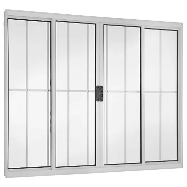 Janela de Correr 100x100 4 Folhas com Grade Vidro Liso Alumínio Branco 5528 Esquadrisul