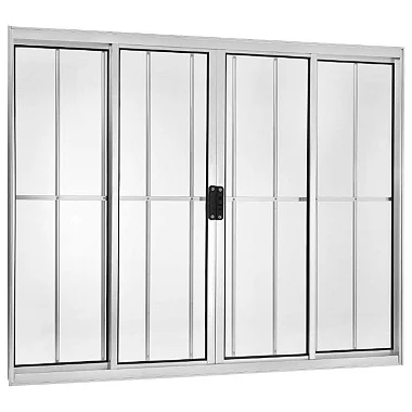 Janela de Correr 100x200 4 Folhas com Grade Vidro Liso Alumínio Brilhante 5551 Esquadrisul