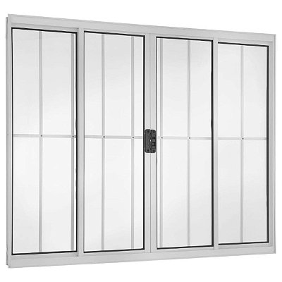 Janela de Correr 120x200 4 Folhas com Grade Vidro Liso Alumínio Branco 9114 Esquadrisul