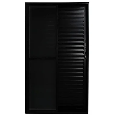 Porta Balcão Veneziana 210x120 3 Folhas Vidro Liso Alumínio Preto 6520 Esquadrisul